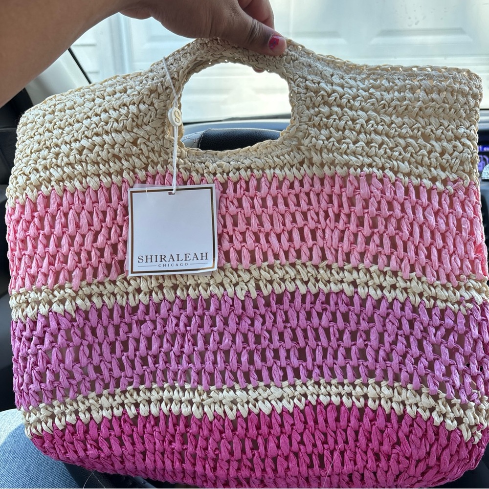 Shiraleah Pink and Cream Woven Tote Bag
